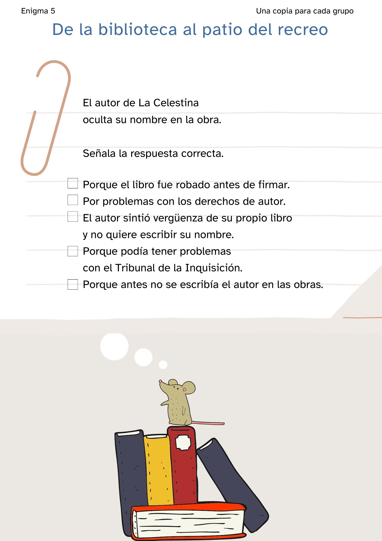 La imagen muestra la infografía con el enigma 5 de la actividad grupal 