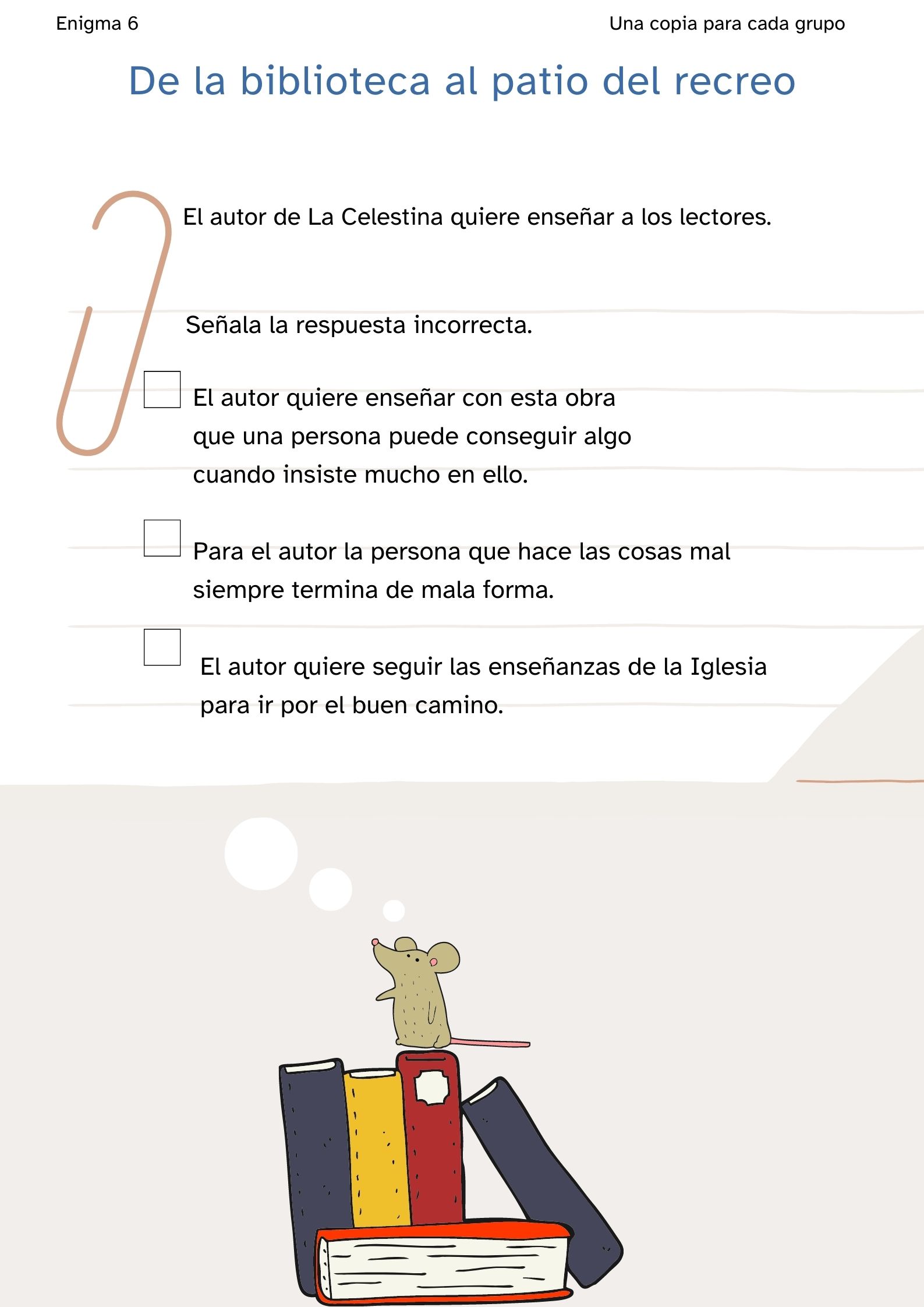 La imagen muestra la infografía con el enigma 6 de la actividad grupal 