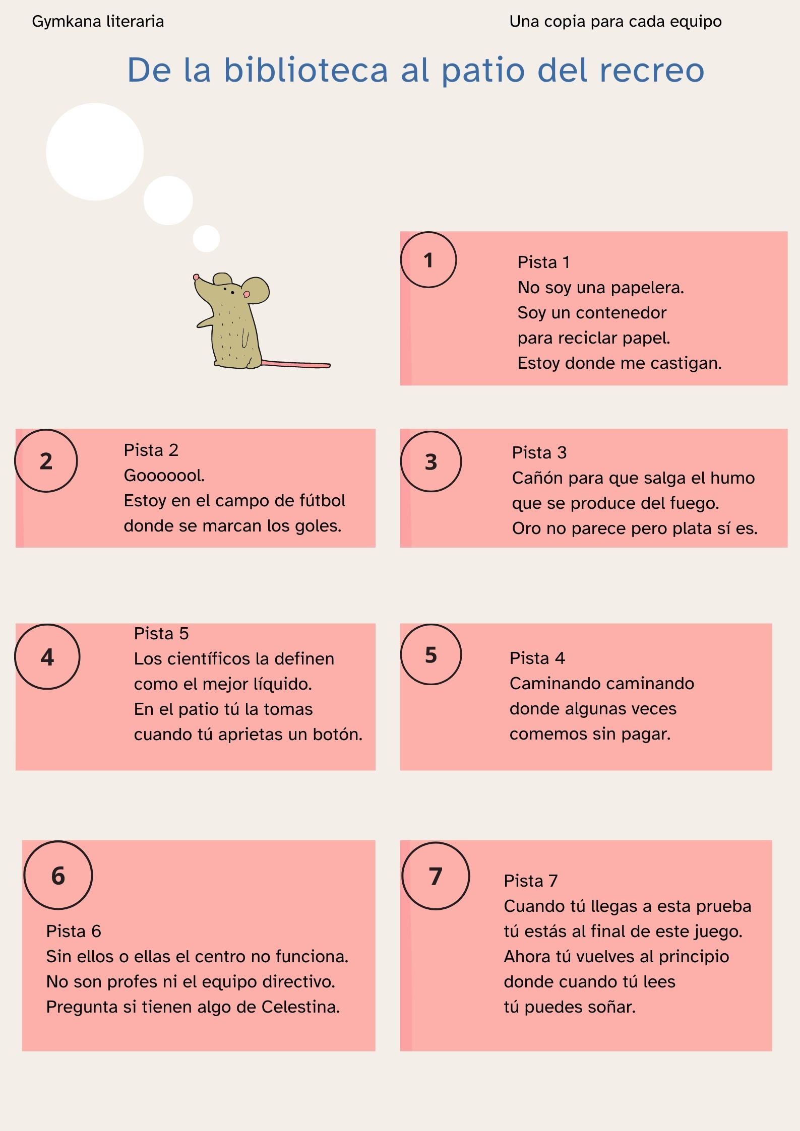La imagen muestra la infografía con las pistas de la actividad grupal  en formato de lectura facilitada
