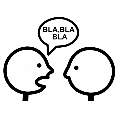 La imagen muestra el pictograma hablar en el que dos personas se comunican expresándolo con una viñeta