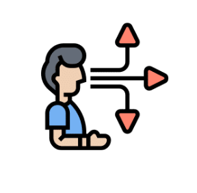 Dibujo de una persona de perfil mirando hacia la derecha con tres flechas delante: una apunta al centro, otra hacia arriba y otra hacia abajo. 