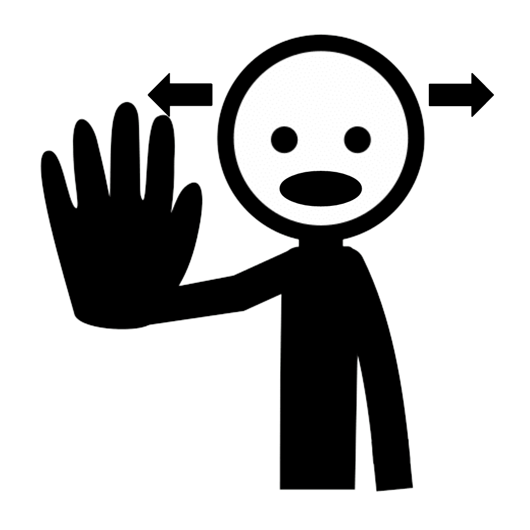La imagen muestra un sujeto negando con la cabeza y con la mano levantada en señal de prohibir algo. 