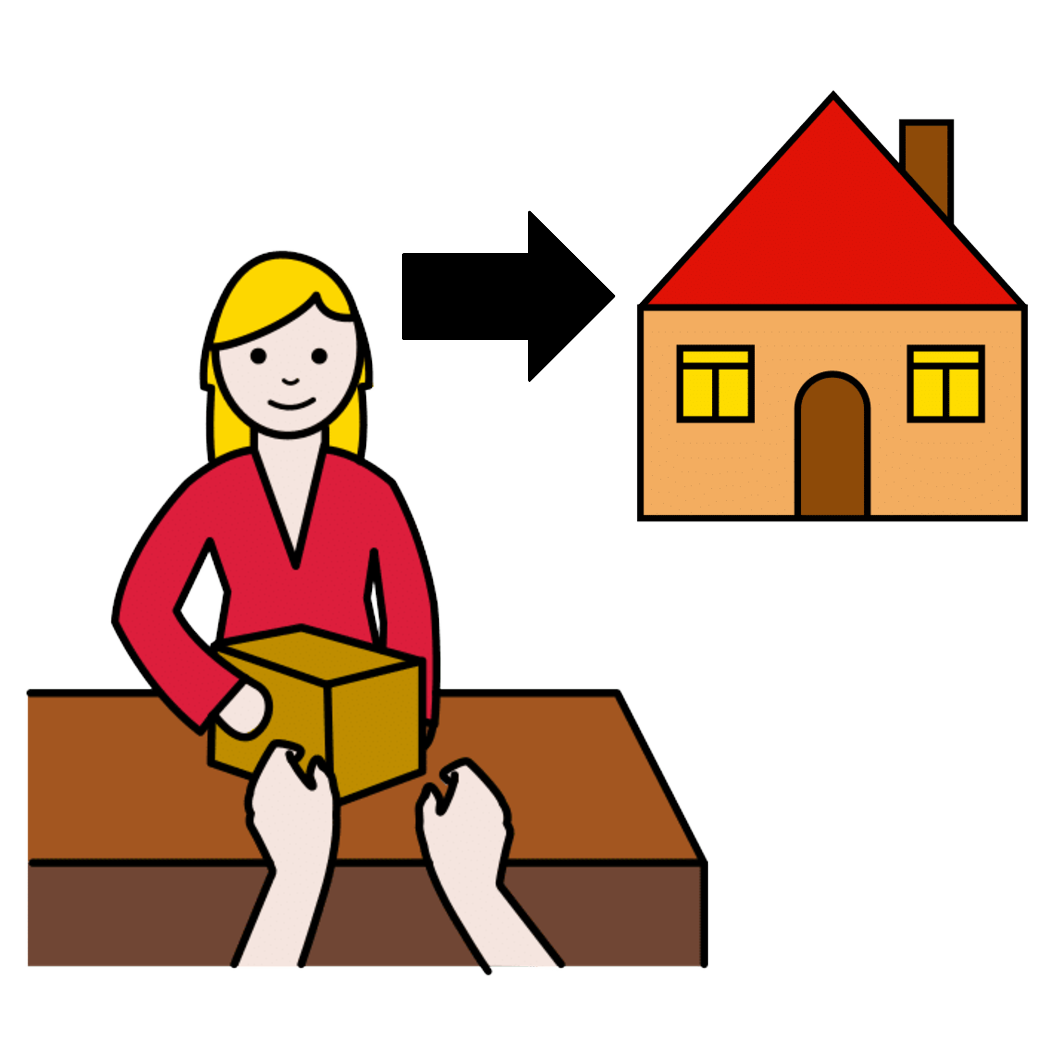 La imagen muestra a alguien entregando un paquete en una casa. 