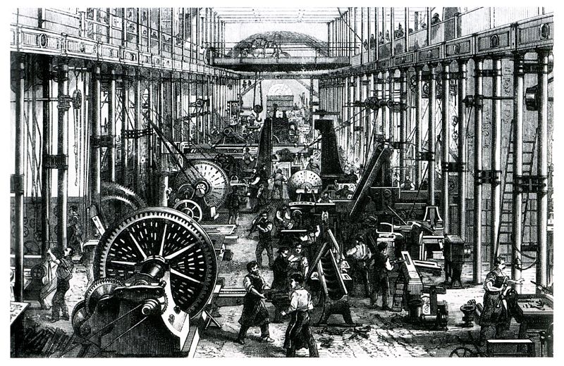 Interior de una fábrica hacia 1868