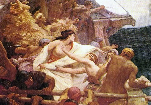 Medea arroja al mar a su hermano Apsirto ante Jasón que porta el vellocino de oro