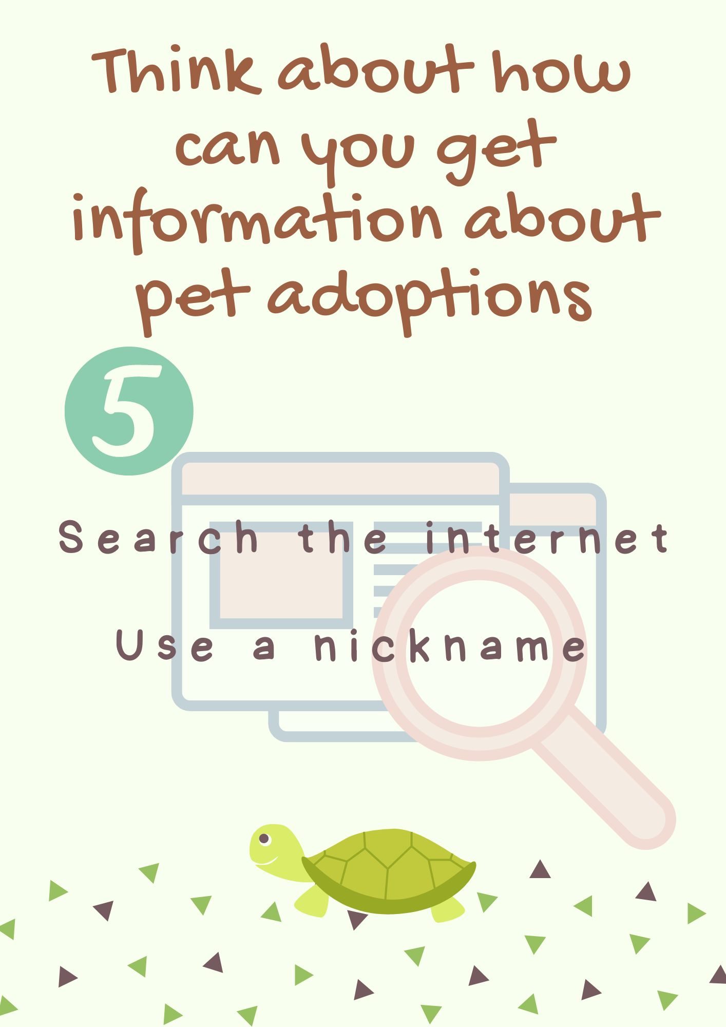 En la imagen puedes ver una infografía que te indica que pienses sobre cómo puedes obtener informació sobre adopción de mascotas