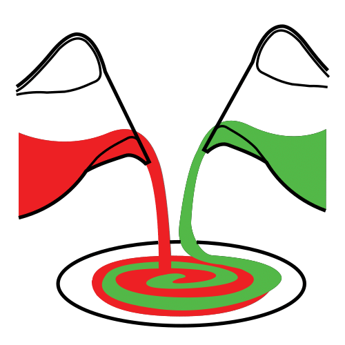 Blend La imagen muestra dos jarras, una con líquido rojo y otra con líquido verde, las dos se vierten a la vez en un plato donde aparece mezclado ambos líquidos.
