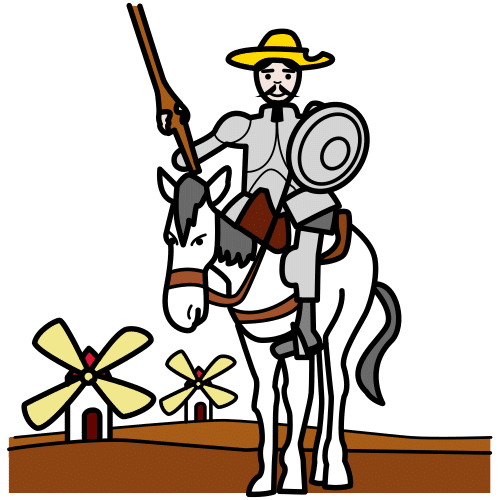 La imagen muestra una imagen de Don Quijote a caballo.