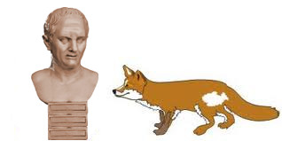 Un busto romano y el dibujo de una zorra
