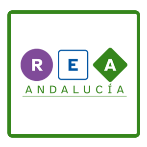 Icono proyecto REA Andalucía en el que puede verse representados los tres colores del Diseño Universal para el Aprendizaje