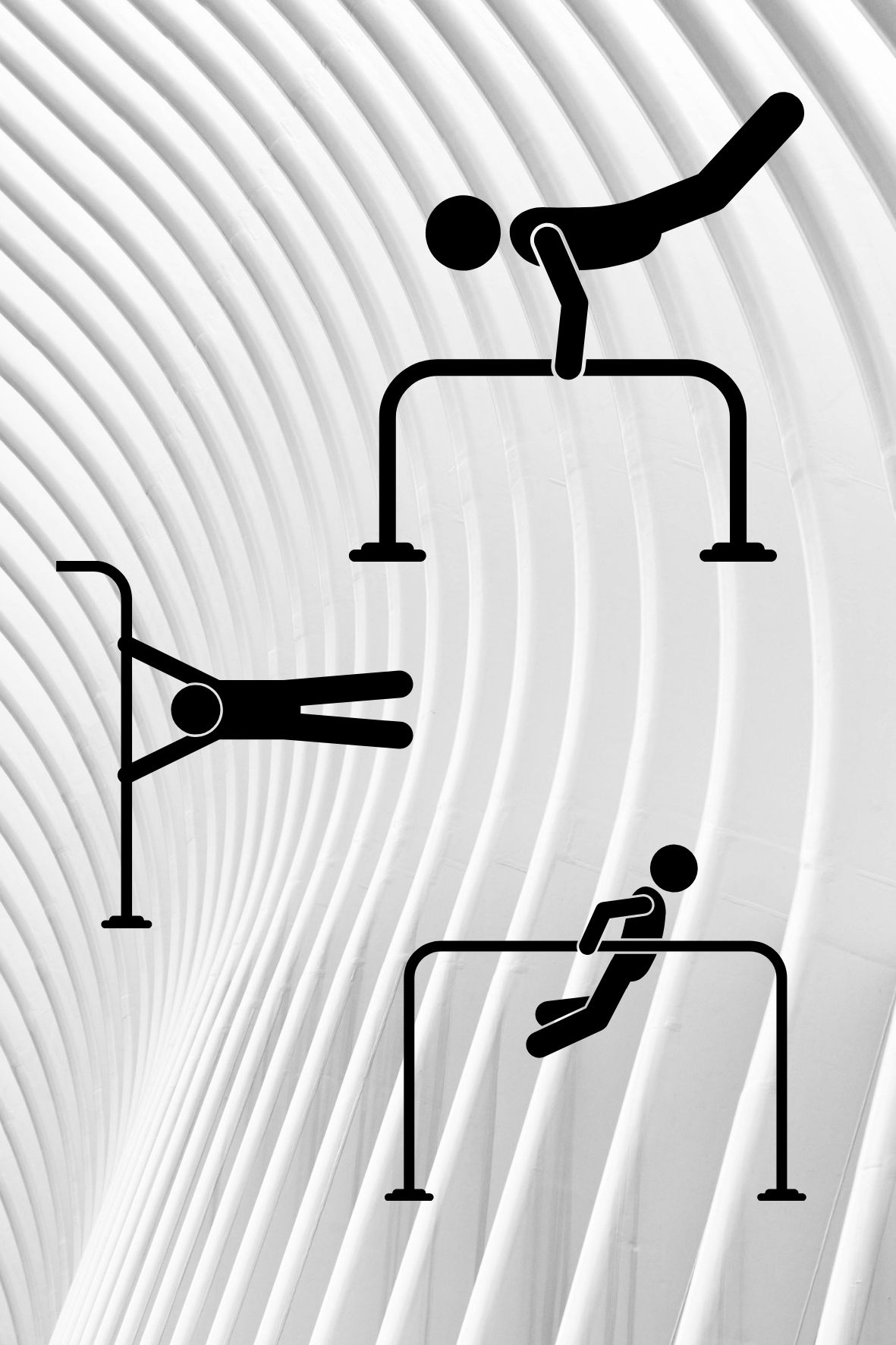 La imagen muestra una composición con tres iluestraciones de 3 personas haciendo ejercicios usando barras. 