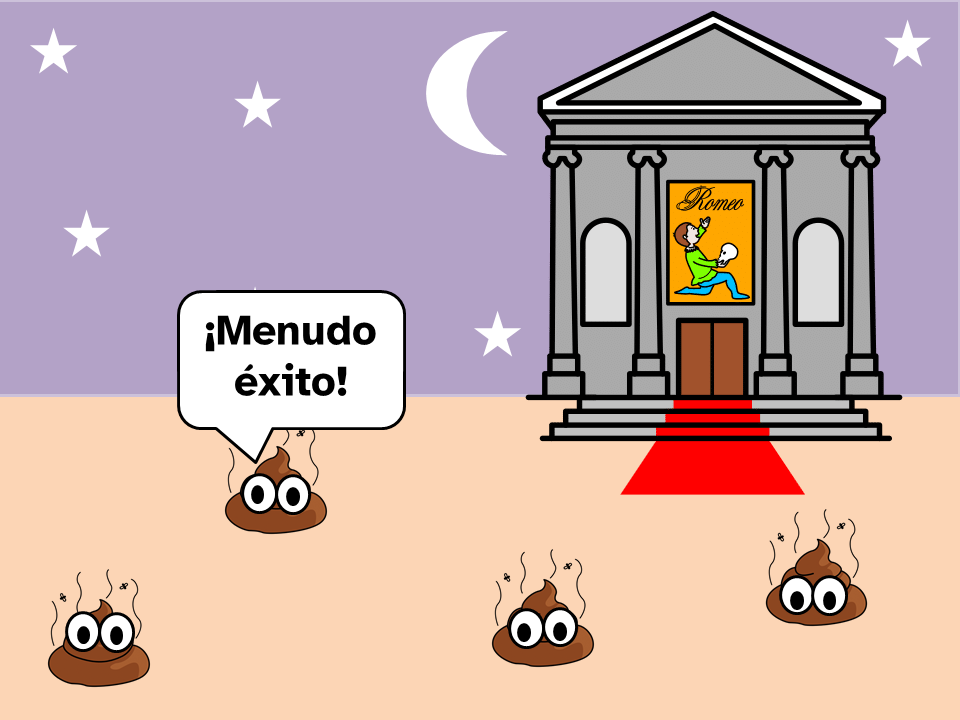 La entrada de un teatro llena de caca de caballo