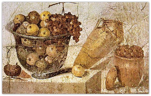 Casa de Julia Felix, Bodegón con vino y frutas. Pompeya