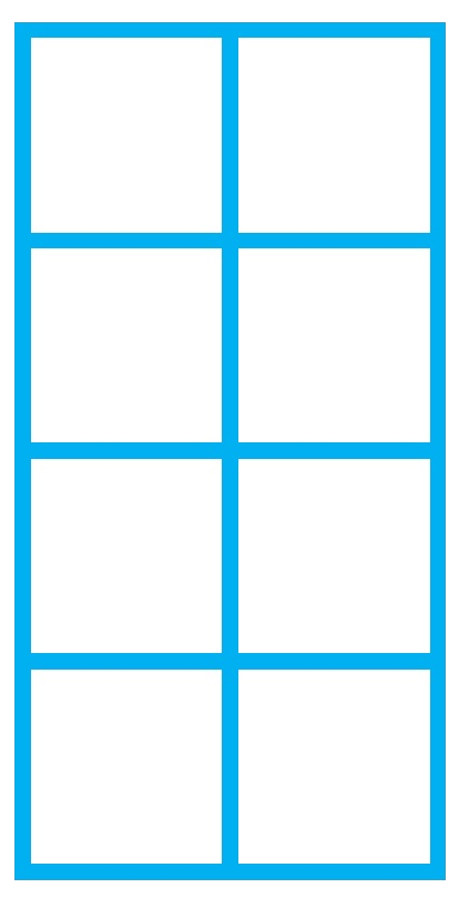 La imagen muestra una cuadrícula de dos columnas y cuatro filas, con líneas azul celeste