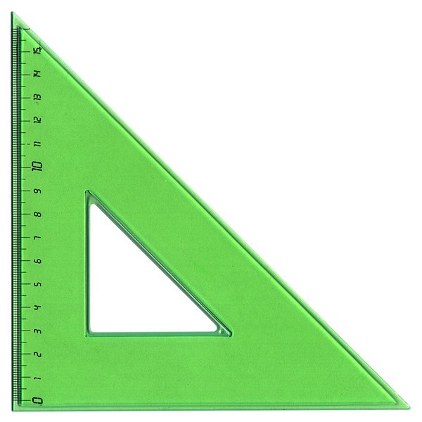 La imagen muestra una regla en forma de triángulo isósceles