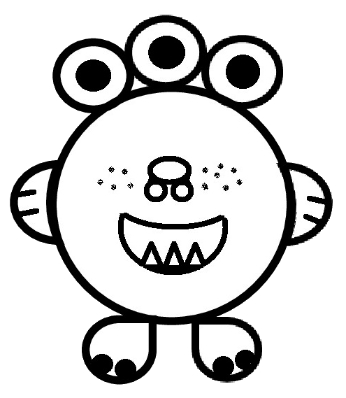 La imagen muestra un monstruo con forma redondeada, sonriente, con tres ojos, sonriendo, con los brazos y las piernas muy cortos