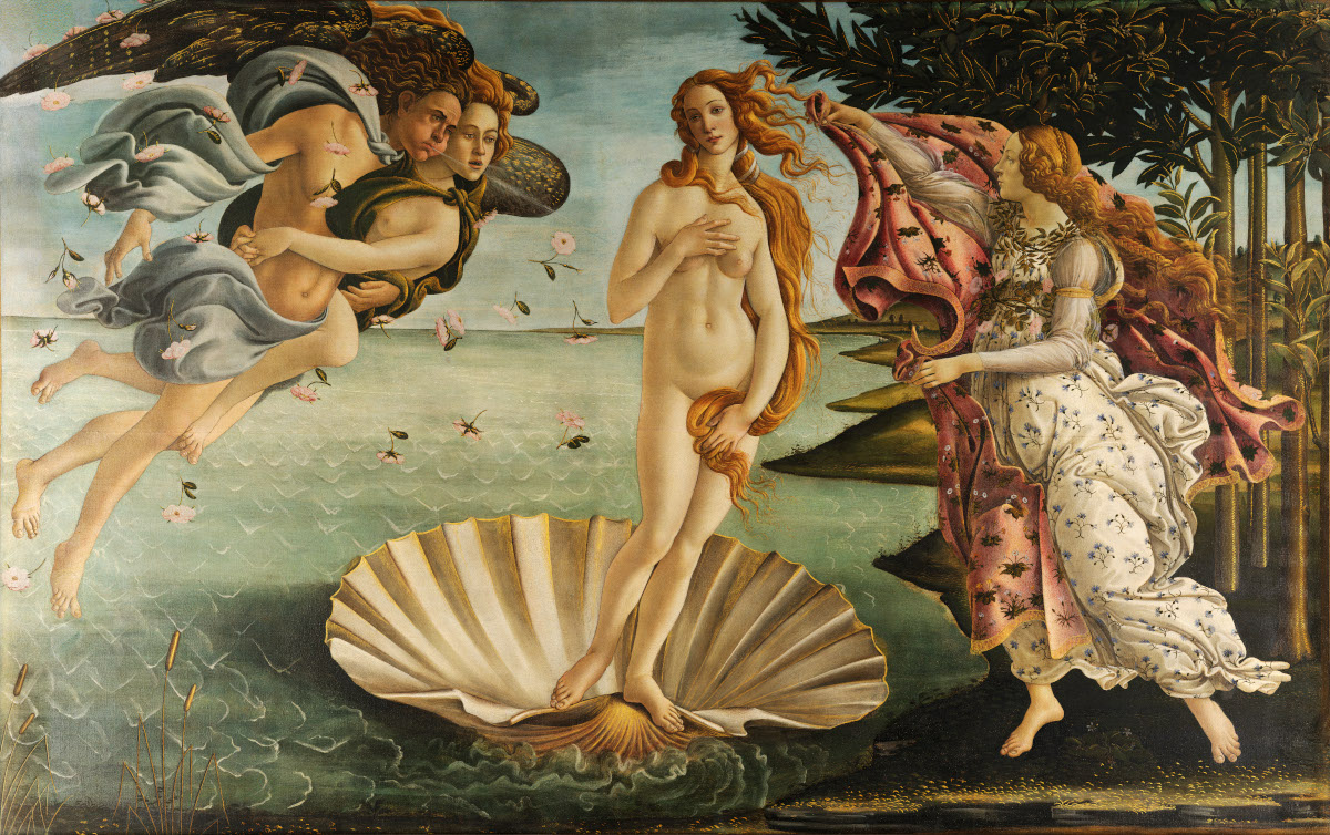 La imagen muestra a la diosa griega Venus en el momento de su nacimiento