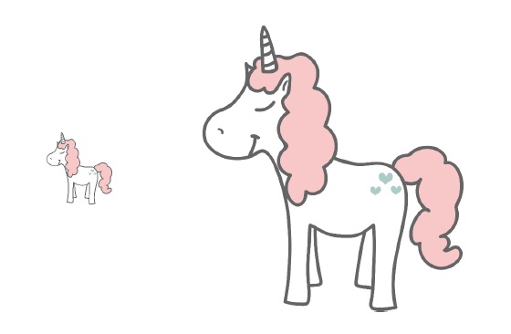 La imagen muestra dos unicornios de color blanco y rosa