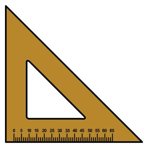 La imagen muestra una escuadra de color marrón con marcas para hacer mediciones