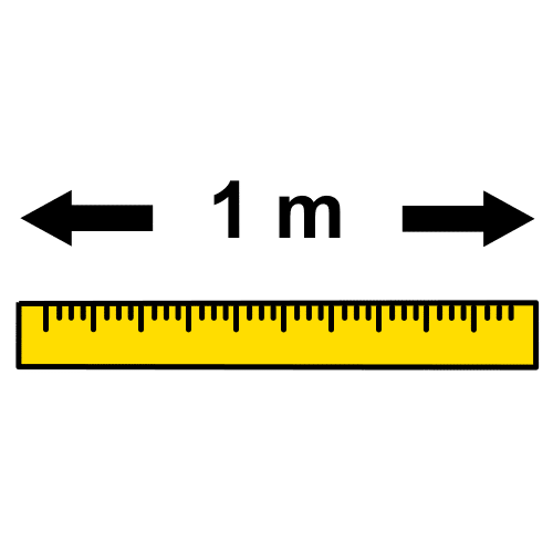 La imagen muestra una regla con líneas que marcan los centímetros y los milímetros. Encima está escrita la letra m. Las medidas convencionales son exactas
