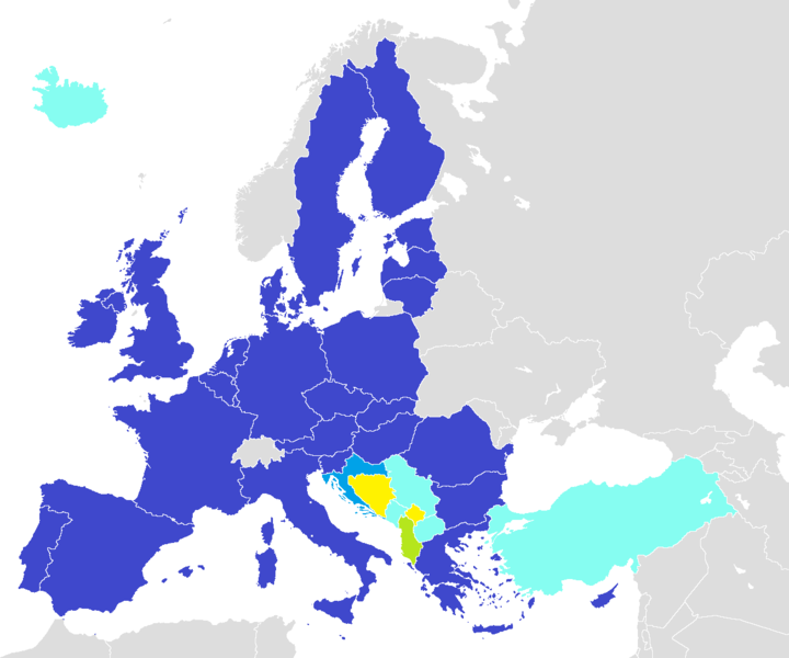 La Unión Europea en la actualidad y los candidatos a integrarse como países miembros en el futuro