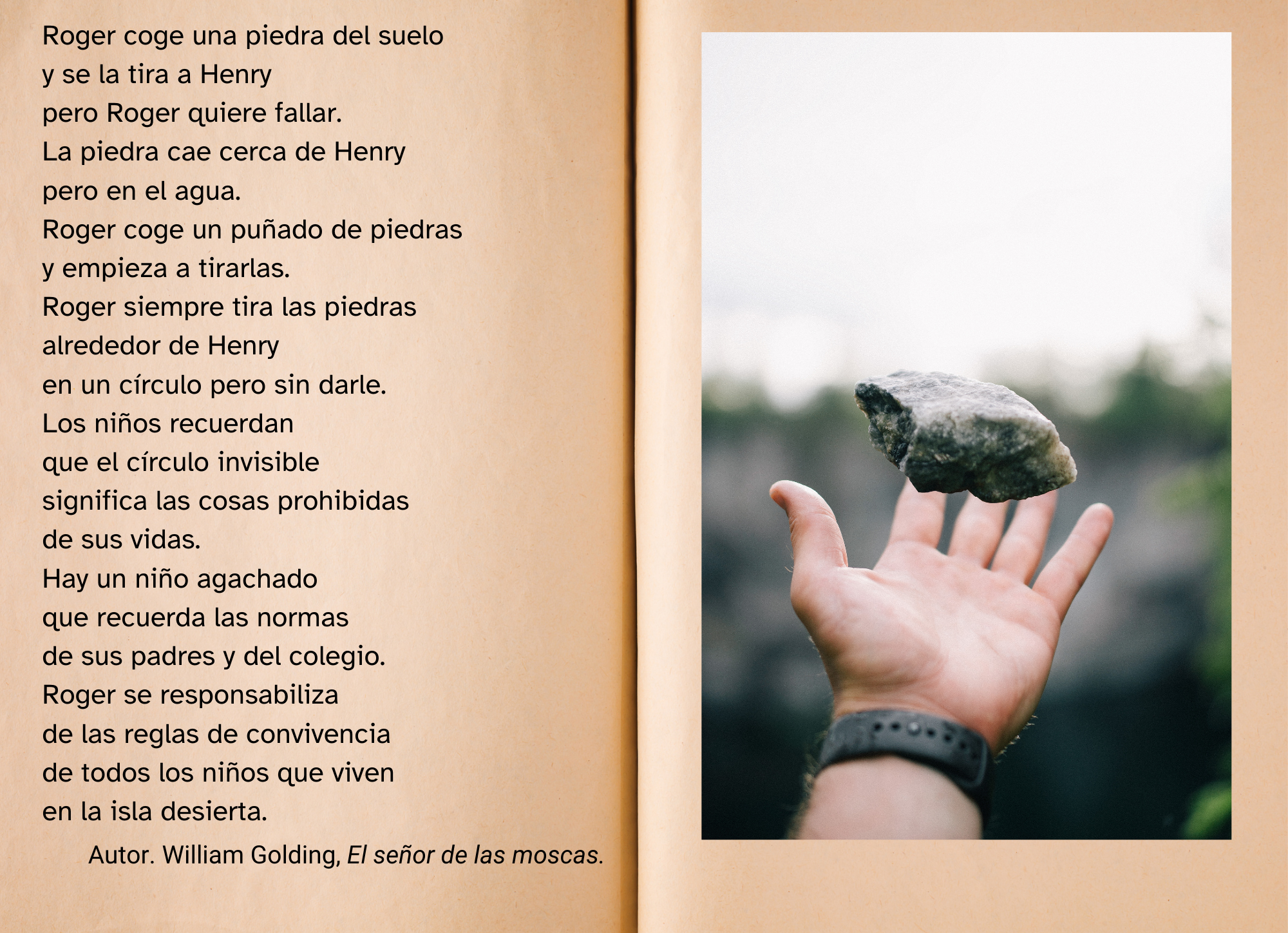 La imagen muestra el texto del Señor de las Moscas en lectura facilitada