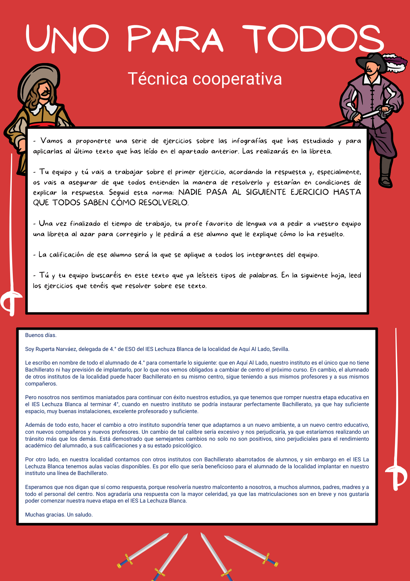 La imagen muestra la infografía instrucciones actividad Uno para todos