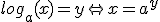log_a(x)=y \Leftrightarrow x=a^y