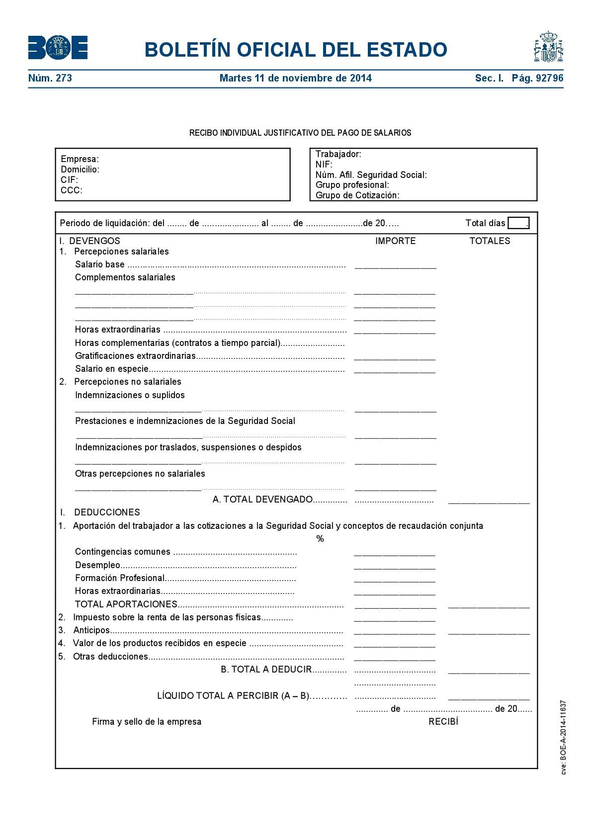 Modelo de nómina oficial publicado en BOE