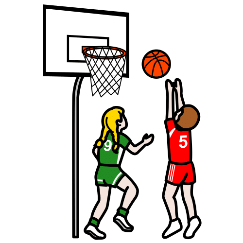 Dos personas jugando al baloncesto