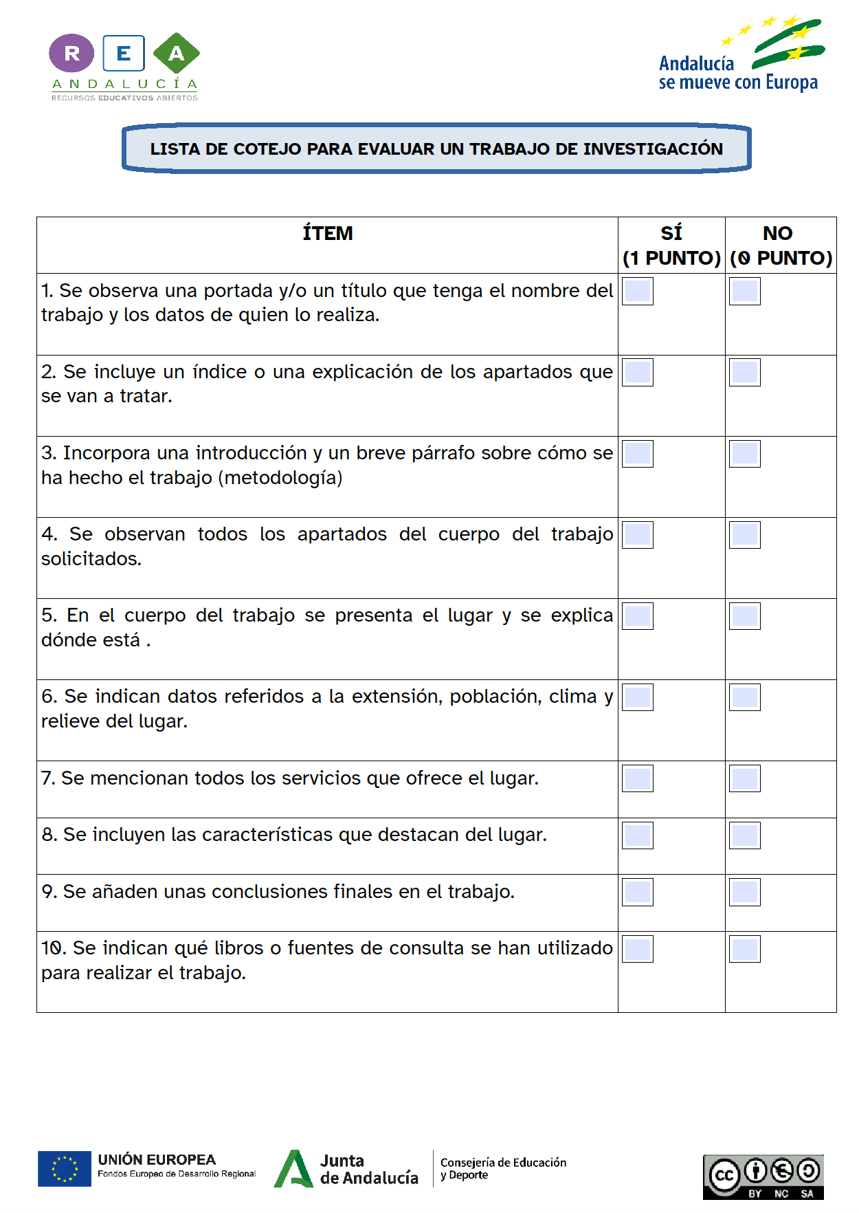 Lista de cotejo para evaluar un trabajo de investigación