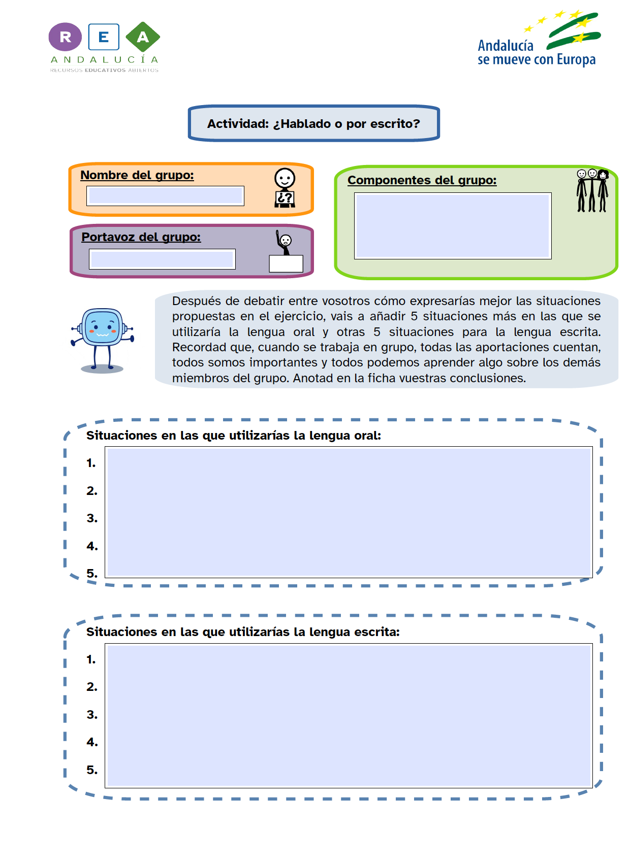 Ficha: ¿Hablado o por escrito?