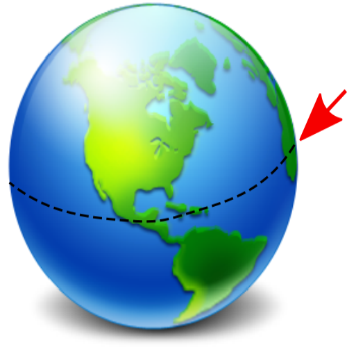 Imagen que muestra el globo terráqueo, más concretamente la parte correspondiente al continente anmericano y, en colo negro mediante una línea intermitente, la línea imaginaria del ecuador, señalada con una flecha de color rojo