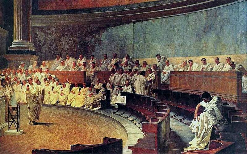Cicerón acusa a Catilina durante una sesión en el Senado de Roma