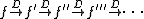 \small f\overset{D}{\rightarrow}f'\overset{D}{\rightarrow}f''\overset{D}{\rightarrow}f'''\overset{D}{\rightarrow}\cdots \small f\overset{D}{\rightarrow}f'\overset{D}{\rightarrow}f''\overset{D}{\rightarrow}f'''\overset{D}{\rightarrow}\cdots
