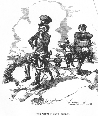 caricatura crítica que refleja la idea de la superioridad del hombre blacno,