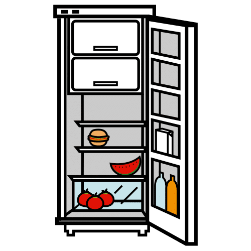 Imagen de frigorífico abierto con comida y bebida en su interior