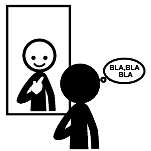 Imagen de una persona hablando frente a un espejo