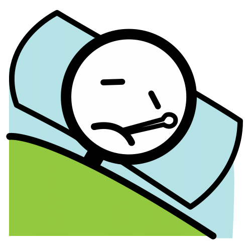  Dibujo de una persona enferma acostada en la cama.