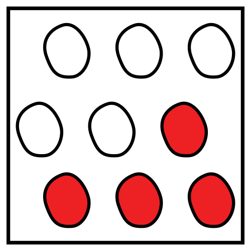 Pictograma con ocho círculos, cuatro sin color y otros cuatro de color rojo