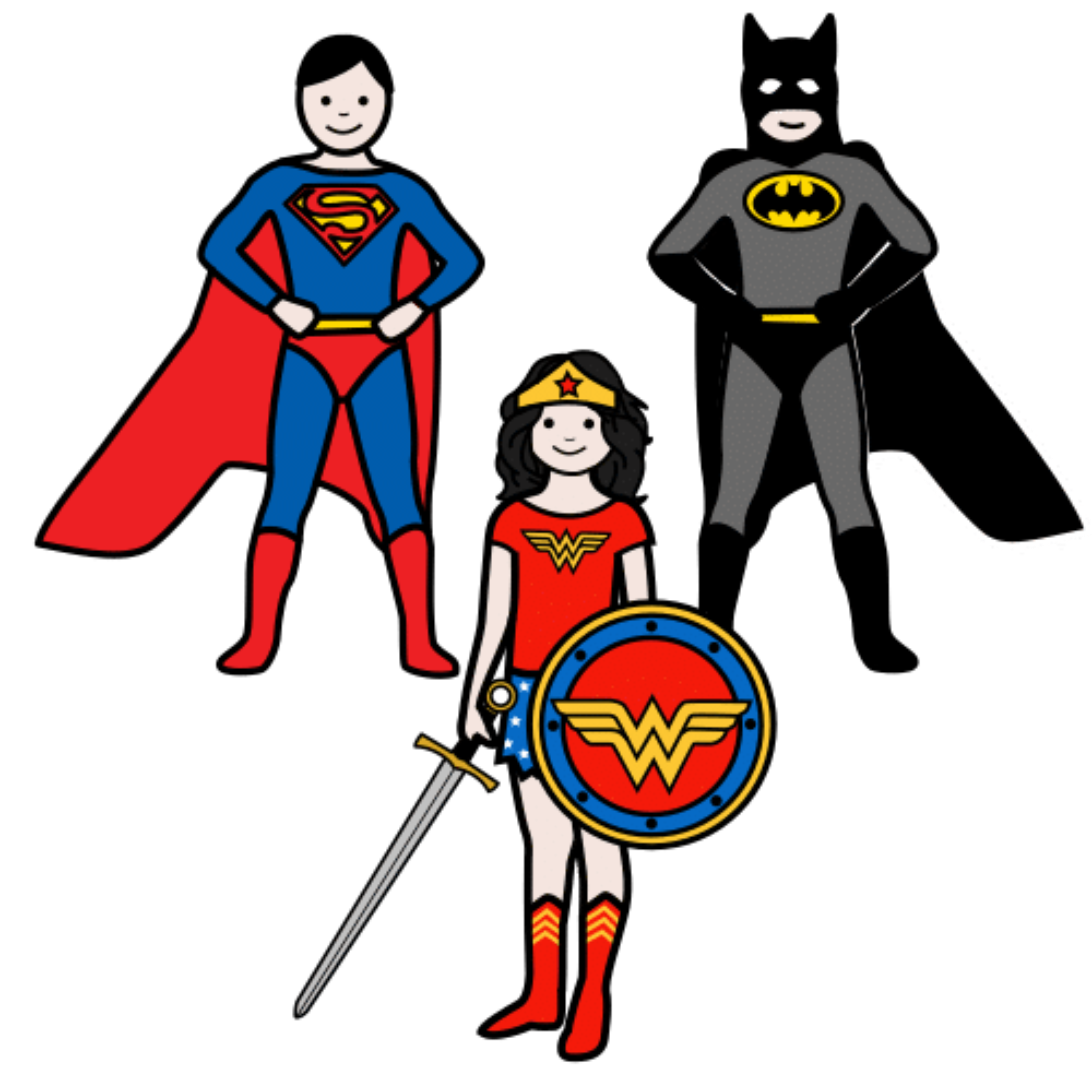 Imagen de 3 superhéroes. Batman, Superman y Wonder Woman.