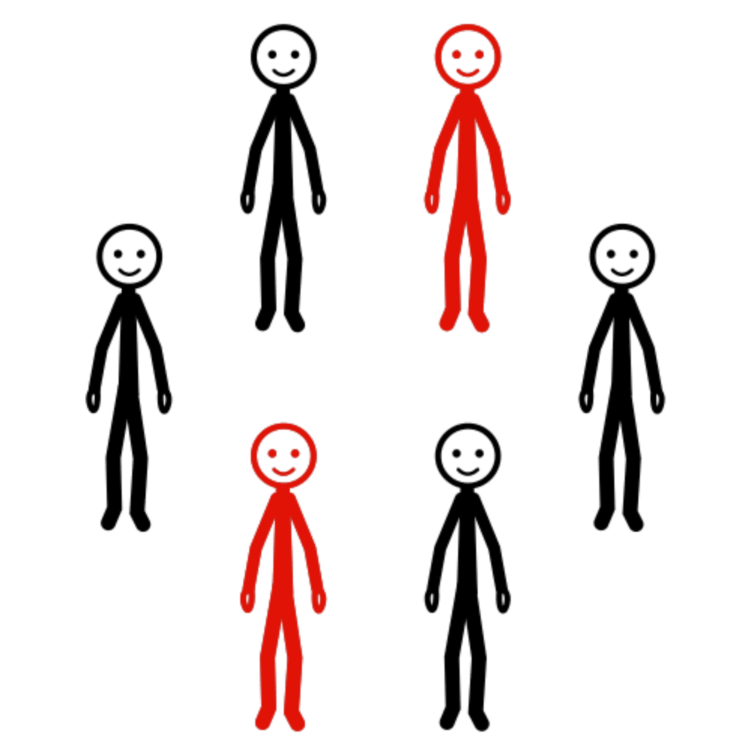 Imagen de varias personas donde 2 son de color rojo, como simbolo de que van a participar.