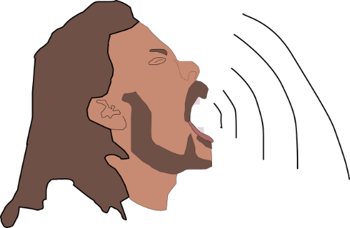 La voz. Dibujo de un hombre gritando.