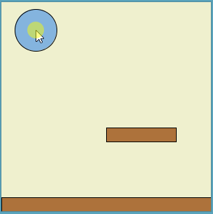 Vídeo en el que un círculo azul sobre un fondo amarillo cae desde arriba a una estantería y después cae desde arriba al suelo, demostrando el efecto sobre el suelo