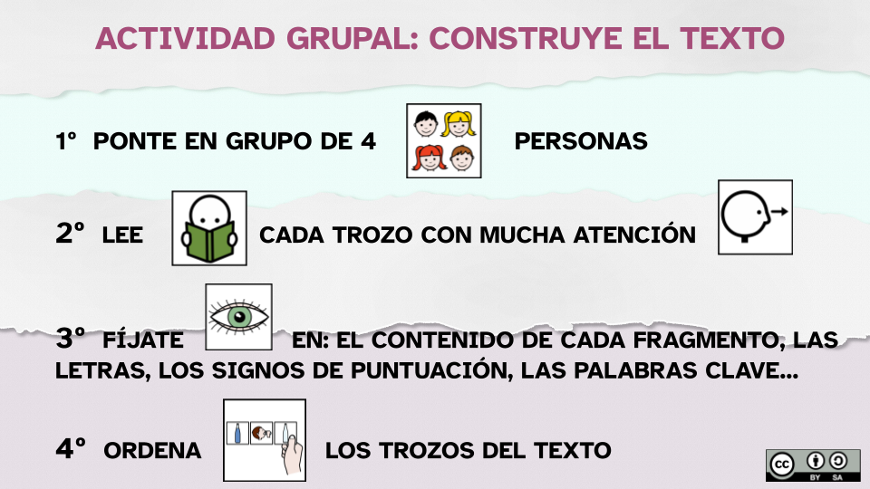 Instrucciones para realizar la actividad grupal de reconstruir un texto