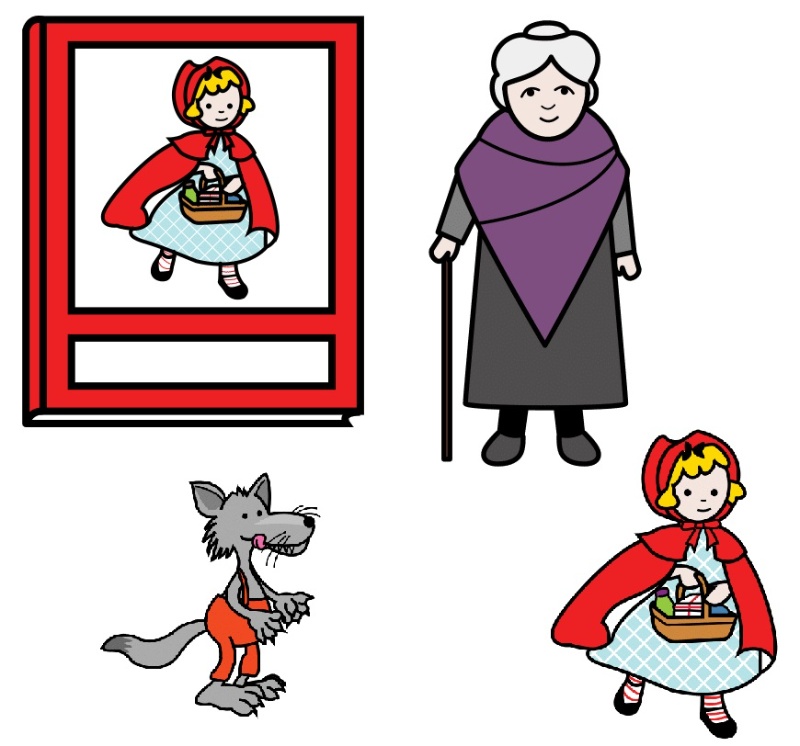 Ilustración con varios de los personajes del cuento de Caperucita Roja
