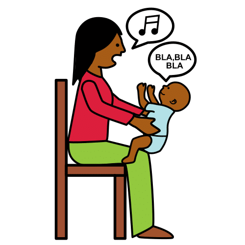 Una madre enseñando una canción a bebé