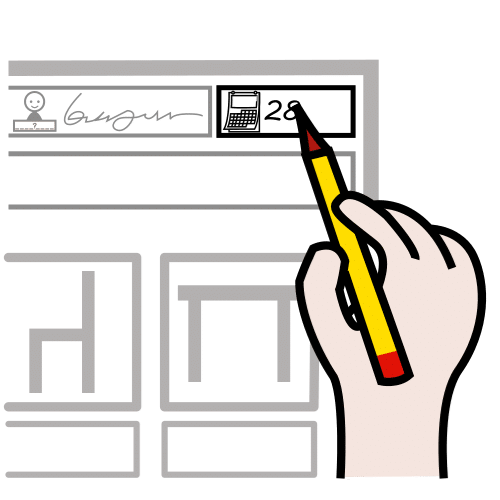 La imagen muestra una mano sujetando un lapiz, escribiendo sobre un documento.