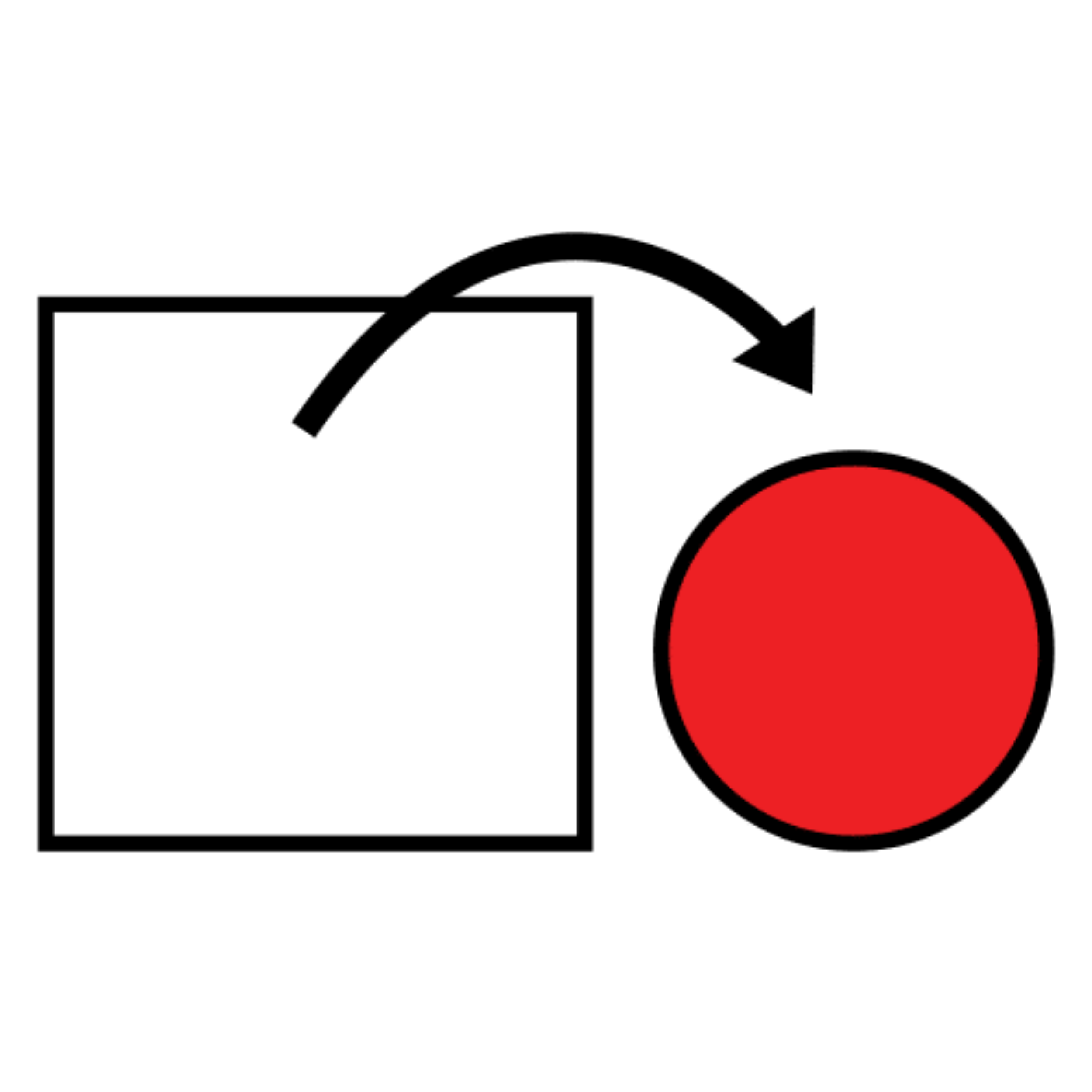 Una flecha señala un círculo rojo fuera de un cuadro en blanco.