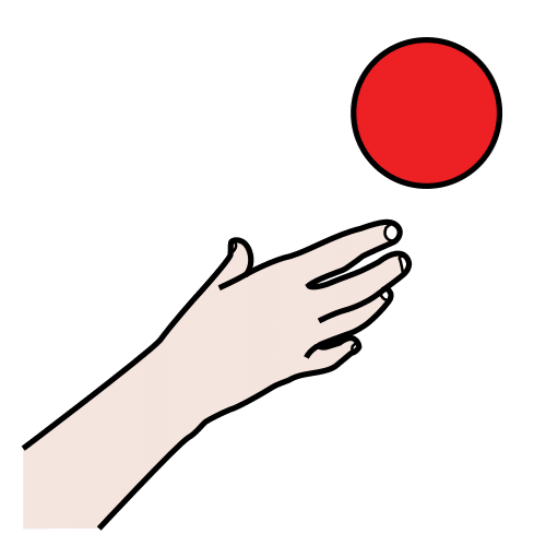 La imagen muestra una mano intentando atrapar una bola roja.